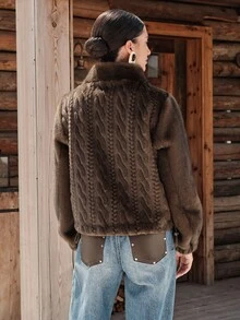 European Women's Autumn/Winter Short Fur Coat, Faux Mink Fur, Dual-Color, Plush - Coffee Brown - View 3