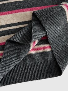 ROMWE MEN Men Contrast Striped Script Graphic Crew Neck Knit Sweater, Drop Shoulder Retro Y2K Pullover - Dark Grey - View 6