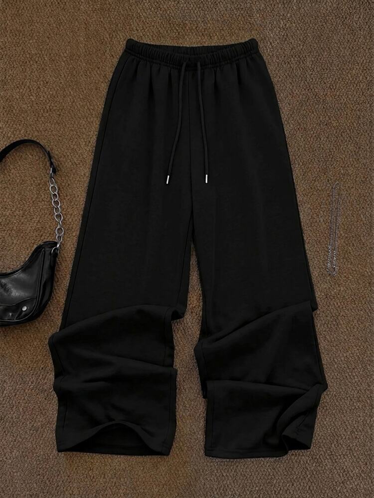 Attitoon Casual Sports Style 51% Cotton Women's Black Sweatpants, Suitable For Autumn/Winter, Versatile - Black - View 3