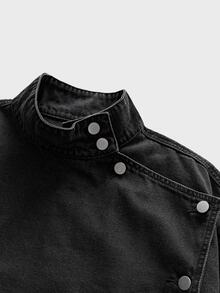 FeverCity Men's Washed Black Gray Asymmetrical Placket Long Sleeve Top - Black - View 5