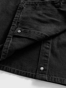 FeverCity Men's Washed Black Gray Asymmetrical Placket Long Sleeve Top - Black - View 6