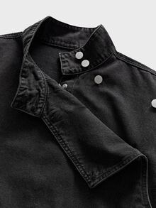 FeverCity Men's Washed Black Gray Asymmetrical Placket Long Sleeve Top - Black - View 7