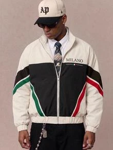 Aesthetic Post 男士字母圖案拼色休閒日常長袖夾克 - 彩色 - 查看 4