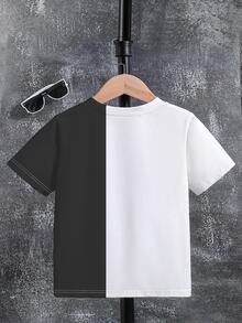 Only 1 Top, Young Boy Design Contrast Black & White Soccer Style Crew Neck Short Sleeve T-Shirt, Casual Fashion Style, Fun Pattern, Summer - Multicolor - View 3