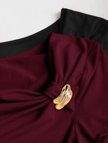 Sweetra Kaos Panjang Kancing Depan dengan Hem Asimetris Seksi Gaya Y2K - MultiWarna - View 3