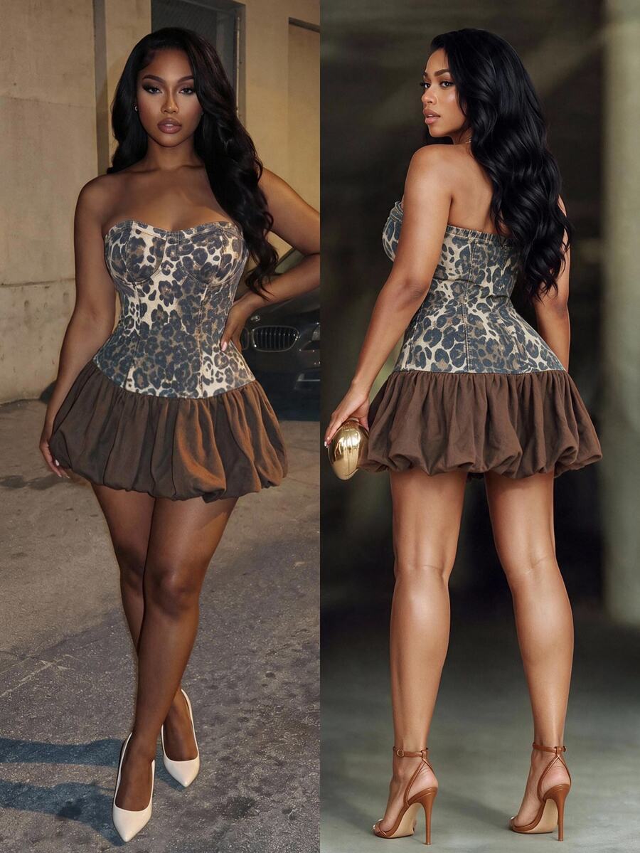 BriallanyX BriallanyX Women's Denim Strapless Fitted Mini Dress - Multicolor - View 1