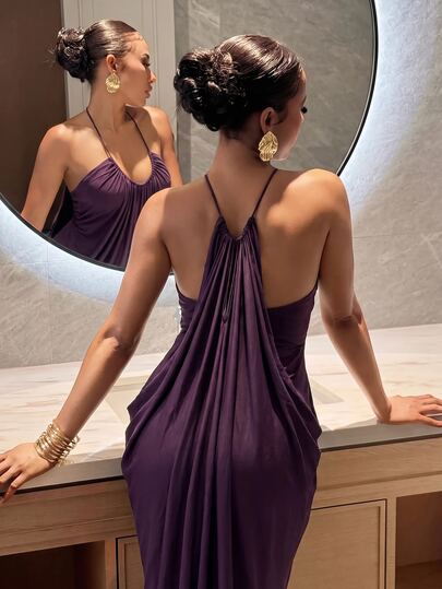 Slaydiva Đầm maxi hai dây trơn