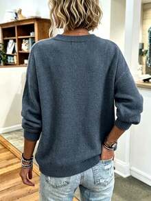 INAWLY New Plus Size Fashion Minimalist Knit Zipper Knit Top - Blue - View 2