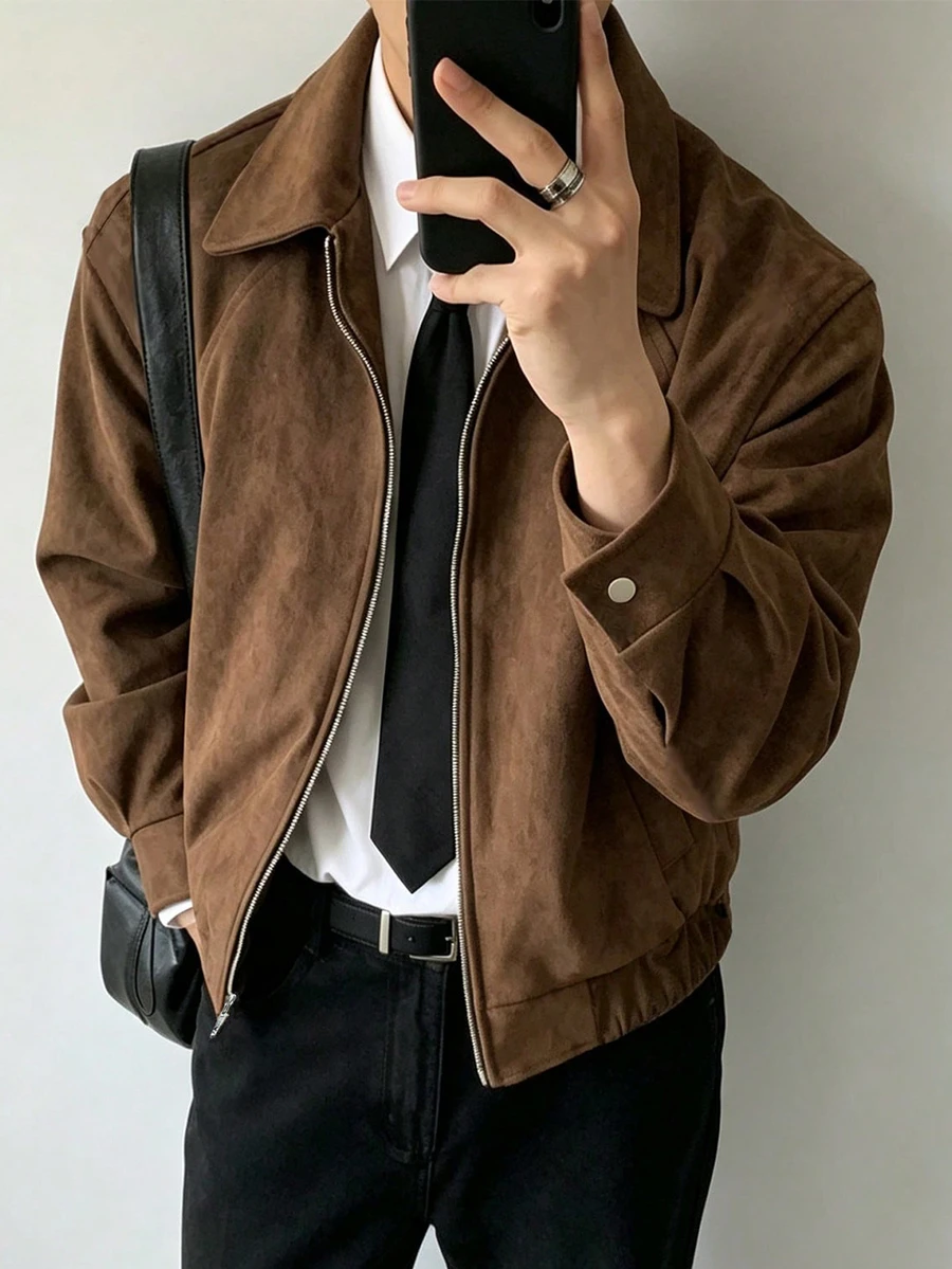 Manfinity Dauomo Men's Fall Casual Smart Casual Streetwear Vintage Jacket Vacation Coffee Brown OnlyXX - Brown - View 1