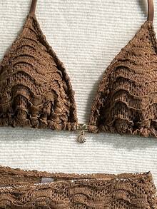 SHEIN Swim Knitted Jacquard Fabric Halter Tie Metal Pendant Bikini Skirt 3 Pieces Set - Bronze - View 5