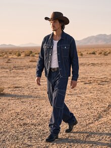 Slateforde Setelan Jas Pria 2 Potong: Atasan Lengan Panjang dengan Kancing Depan dan Celana Jeans, Desain Sederhana dengan Saku, Model 2 Potong - Dark Wash - View 4