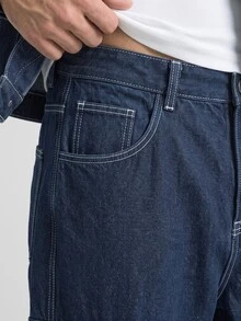 Slateforde Setelan Jas Pria 2 Potong: Atasan Lengan Panjang dengan Kancing Depan dan Celana Jeans, Desain Sederhana dengan Saku, Model 2 Potong - Dark Wash - View 8