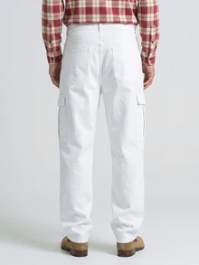 Slateforde Men's Solid Color Cargo Pocket Loose Fit Wide Leg Jeans - White - View 3