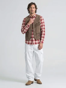 Slateforde Men's Solid Color Cargo Pocket Loose Fit Wide Leg Jeans - White - View 8