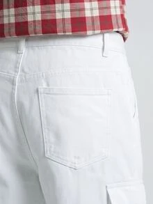 Slateforde Men's Solid Color Cargo Pocket Loose Fit Wide Leg Jeans - White - View 4