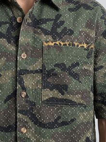 Slateforde Men's Casual Loose Crochet Camouflage Denim Short Sleeve Shirt, Street Fashion - Army Green - View 6