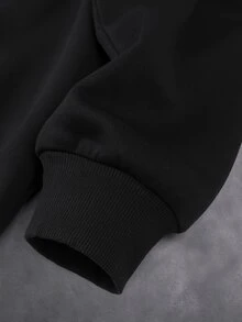 STYNVO 男士字母印花長袖休閒街頭風連帽衛衣，校園休假風，黑白配色，秋季款 - 黑色 - 查看 7