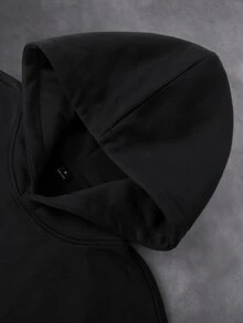 STYNVO 男士字母印花長袖休閒街頭風連帽衛衣，校園休假風，黑白配色，秋季款 - 黑色 - 查看 6