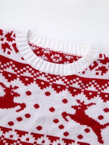 SHEIN LUNE Women's All-Over Print Casual Versatile Daily Long Sleeve Sweater Christmas Pullover Santa Ungly Knitwear Snowflake Winter Festival Clothes For Party - Red - View 3