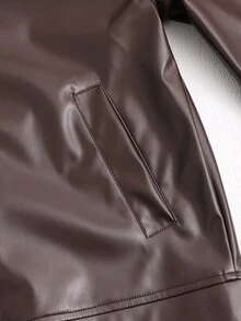 SHEIN 青少年女孩冬季長袖抓絨外套，時尚百搭街頭風寬鬆純色夾克，休閒棕色假期穿搭 - 棕色 - 查看 8