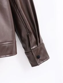 SHEIN 青少年女孩冬季長袖抓絨外套，時尚百搭街頭風寬鬆純色夾克，休閒棕色假期穿搭 - 棕色 - 查看 6