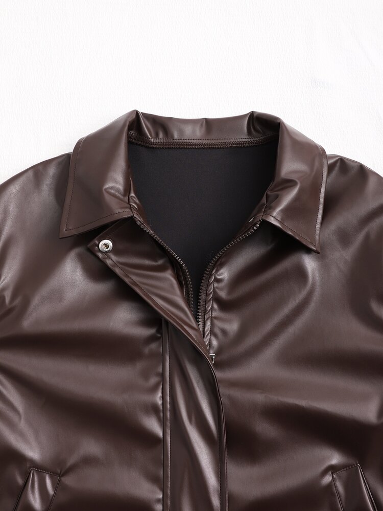 SHEIN Teen Girl Winter Long Sleeve Fleece Clothes, Fashion Versatile Streetwear Baggy Solid Color Jacket, Holiday Outfits Casual Brown - Brown - View 7