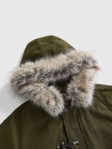 ROMWE Street Life Women's Denim Jacket, Vintage Washed, Airplane Button, Street Retro American Style, Fur Collar, Olive Green - Olive Green - View 10