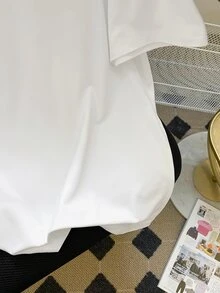 INAWLY 大码夏季休闲3D立体花卉装饰圆领短袖T恤 - 白色 - 查看 7