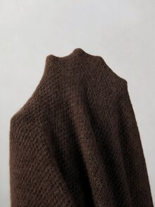 SHEIN 麻灰色米色前領結針織上衣，寬鬆氣球袖短版毛衣，柔軟休閒 V 領針織衫 - 咖啡棕 - 查看 6