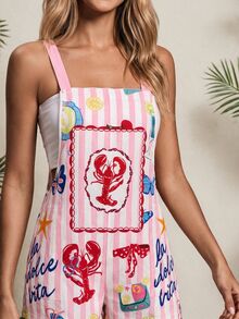 SHEIN Swim Women's Striped Lobster Print Pocket Cover Up Romper Beach - Multicolor - View 4