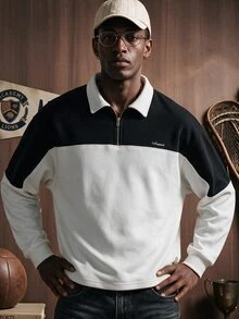 AXEPEAK Men's Digital Print Loose Knit Long Sleeve Polo Shirt - White - View 1
