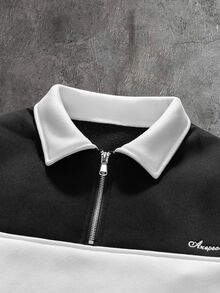 AXEPEAK Men's Digital Print Loose Knit Long Sleeve Polo Shirt - White - View 4