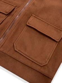 Manfinity Homme Men's Mature Casual Solid Brown Wool Short Jacket, Best Choice For Holiday Gift - Brown - View 5