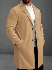 Manfinity Mode Men's Solid Color Pocket Button Front Long Sleeve Overcoat, Autumn Fall, Winter Ceremony Formal Office Camel Smart Casual Business, Formal - Khaki - View 5