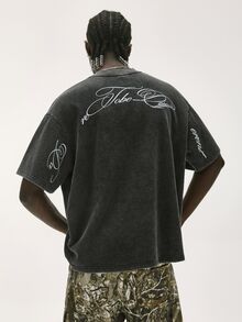 Baseblock Kaos Lengan Pendek Pria dengan Grafis Huruf - Hitam - View 5