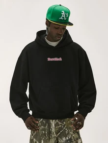 Baseblock Men's Gothic Letter Print Hoodie, Black Y2K Style Double-Sided Print Pullover Sweatshirt, Vintage Street Casual Long Sleeve Top, Suitable For Spring/Summer, Rave, Festival, Concert And Outdoor Wear - Multicolor - View 2