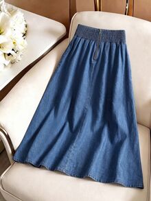 GlowEve Rok Denim Lipit Elegan untuk Wanita - Medium Wash - View 2