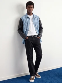 VOXRYNE Men's Casual Daily Contrast Color Button Front Patch Pocket Denim Jacket - Blue - View 8