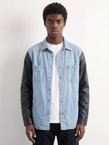 VOXRYNE Men's Casual Daily Contrast Color Button Front Patch Pocket Denim Jacket - Blue - View 2