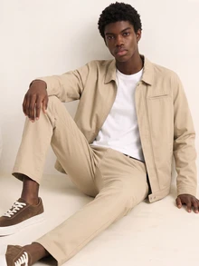 VOXRYNE Casual Apricot & Light Grey Slim Straight Turnover Collar Washed Denim Suit, Autumn - Apricot - View 7