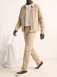 VOXRYNE Casual Apricot & Light Grey Slim Straight Turnover Collar Washed Denim Suit, Autumn - Apricot - View 3