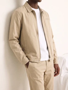 VOXRYNE Casual Apricot & Light Grey Slim Straight Turnover Collar Washed Denim Suit, Autumn - Apricot - View 8