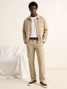 VOXRYNE Casual Apricot & Light Grey Slim Straight Turnover Collar Washed Denim Suit, Autumn - Apricot - View 2