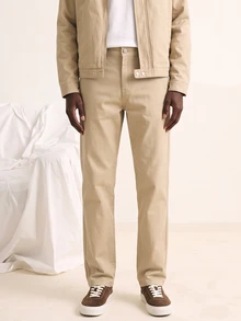 VOXRYNE Casual Apricot & Light Grey Slim Straight Turnover Collar Washed Denim Suit, Autumn - Apricot - View 5