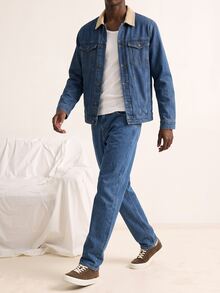 VOXRYNE Men's Retro Aqua Blue Denim Suit,Single-Breasted Long Sleeve Trucker Jacket And Pants Set,Autumn Holiday Casual Washed Western Style Work Clothes - Medium Wash - View 3