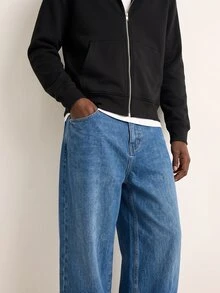 VOXRYNE Autumn/Winter Streetwear Washed Blue Straight Loose Fit Embroidered Slogan Jeans Baggy Jeans Y2k - Blue - View 8