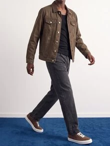 VOXRYNE Men's Casual Street Style Blue Denim Jacket - Brown - View 8