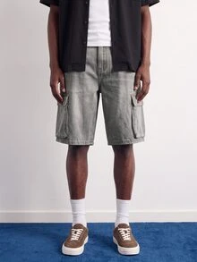 VOXRYNE Men's Casual Street Style Multi-Pocket Gray Denim Shorts - Dark Grey - View 7