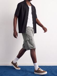 VOXRYNE Men's Casual Street Style Multi-Pocket Gray Denim Shorts - Dark Grey - View 8