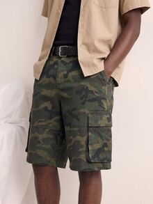 VOXRYNE Men's Street Style Casual Multi-Pocket Cargo Camouflage Denim Shorts - Army Green - View 7